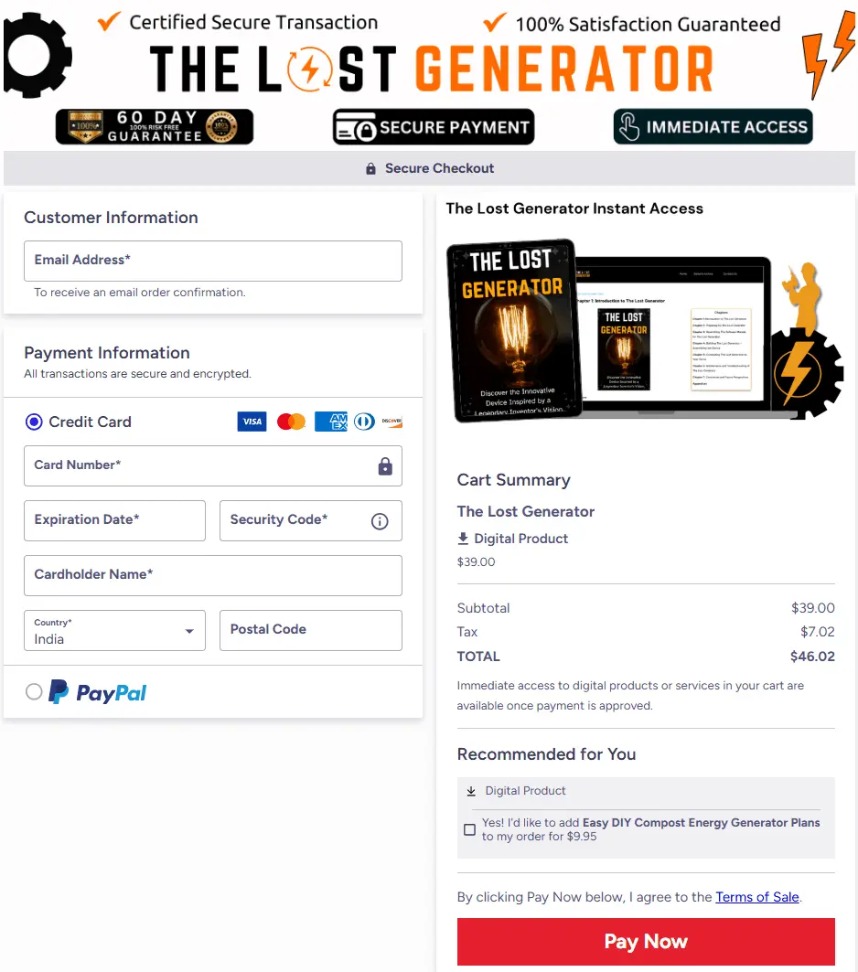 the lost generator checkout page